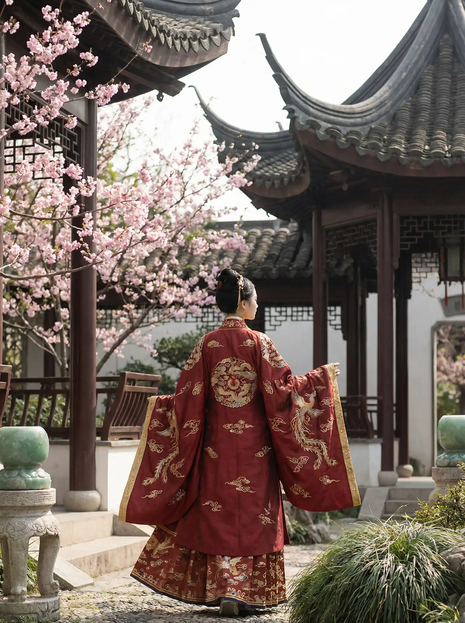 巨乳セックス 明制汉服红色凤凰刺绣